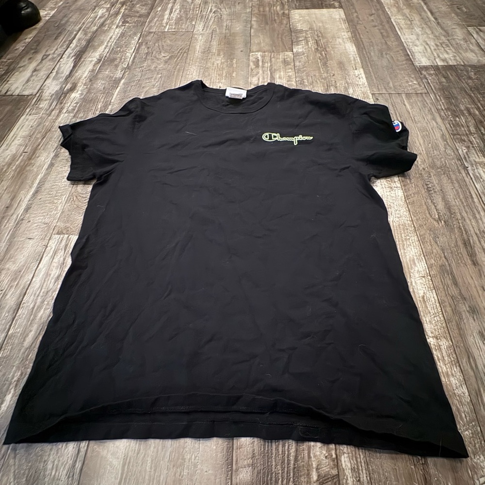 Champion Black Tee with Green Logo